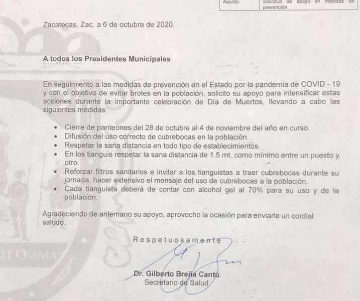 CERRARÁN PANTEONES EN ZACATECAS ENTRE EL 28 DE OCTUBRE Y 4 DE NOVIEMBRE