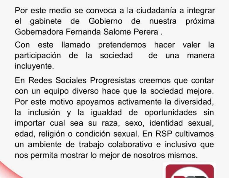 INVITA FERNANDA SALOMÉ A CIUDADANOS PARA CONFORMAR GABINETE