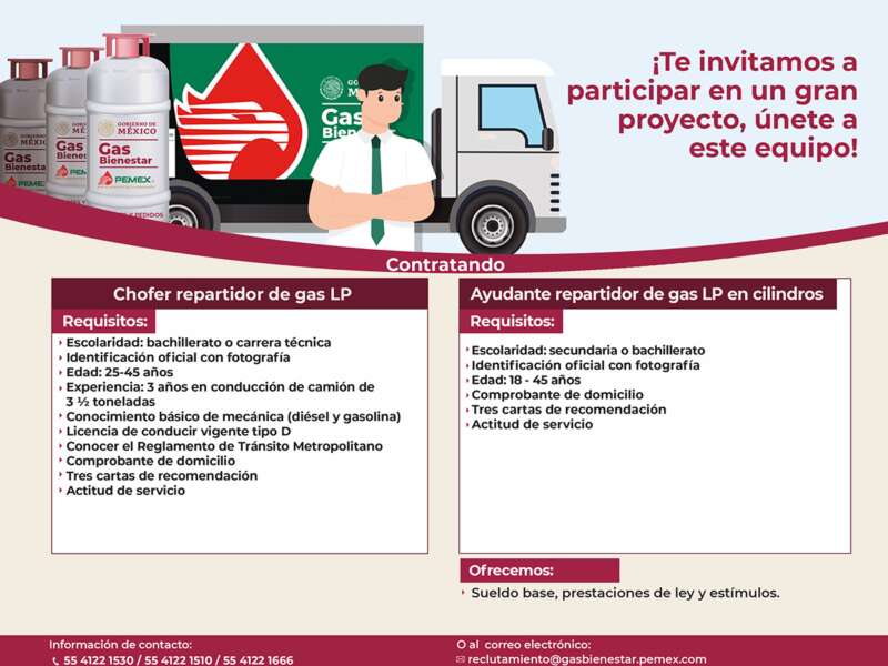 LANZA PEMEX CONVOCATORIA PARA REPARTIDORES EN GAS BIENESTAR